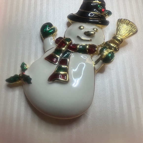 Festive Snowman Brooch with Gold Accents - Picture 2 of 4